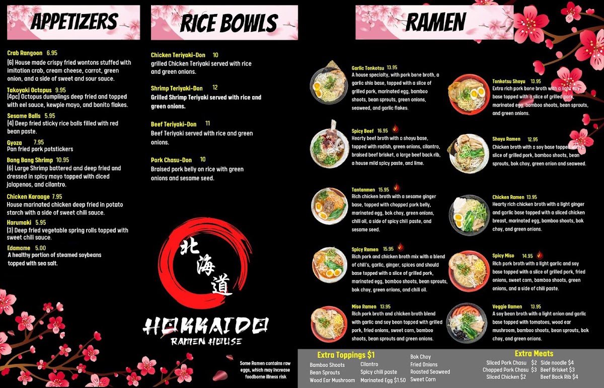 Hokkaido Ramen House menu board