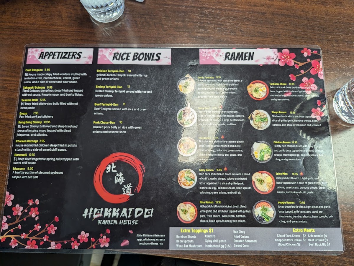Hokkaido Ramen House menu board