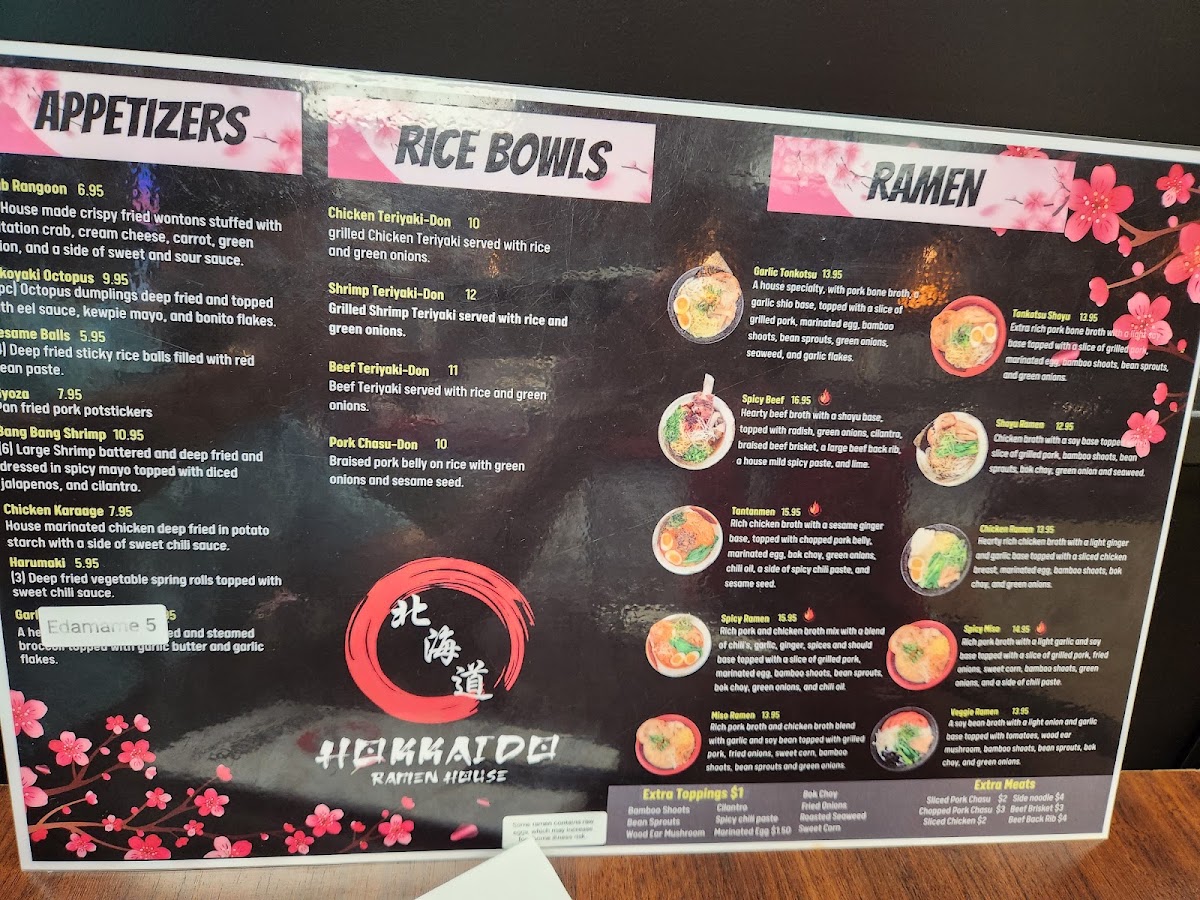 Hokkaido Ramen House menu board