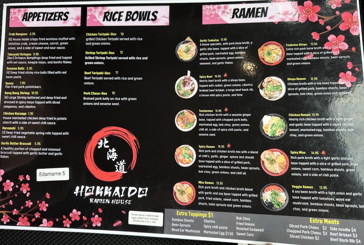 Hokkaido Ramen House menu board