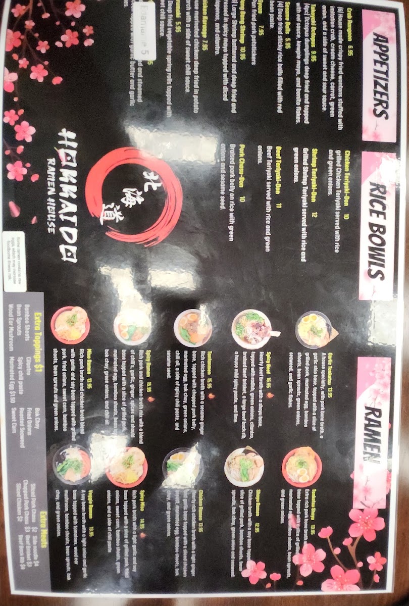 Hokkaido Ramen House menu board