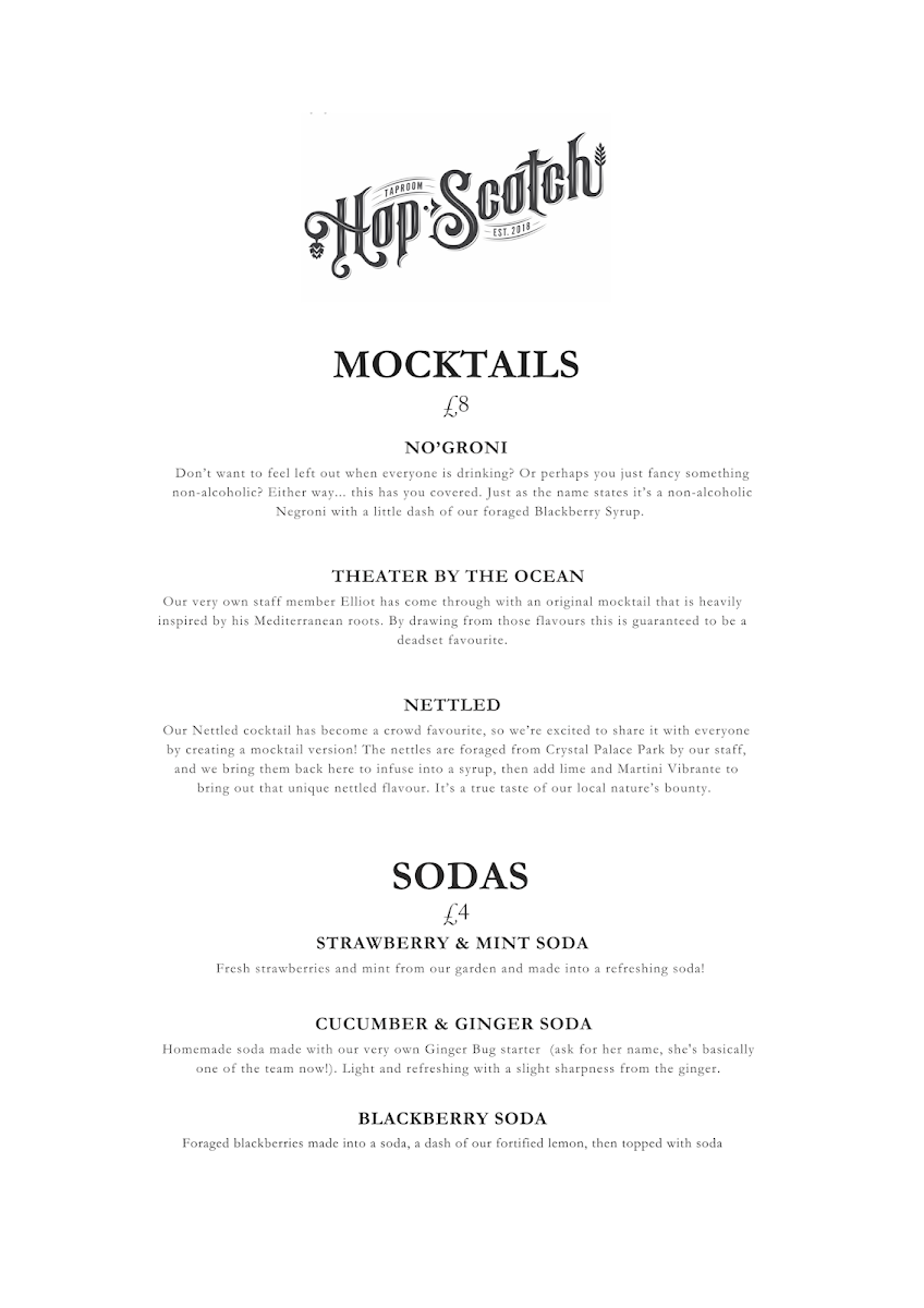 HopScotch Taprooms menu board