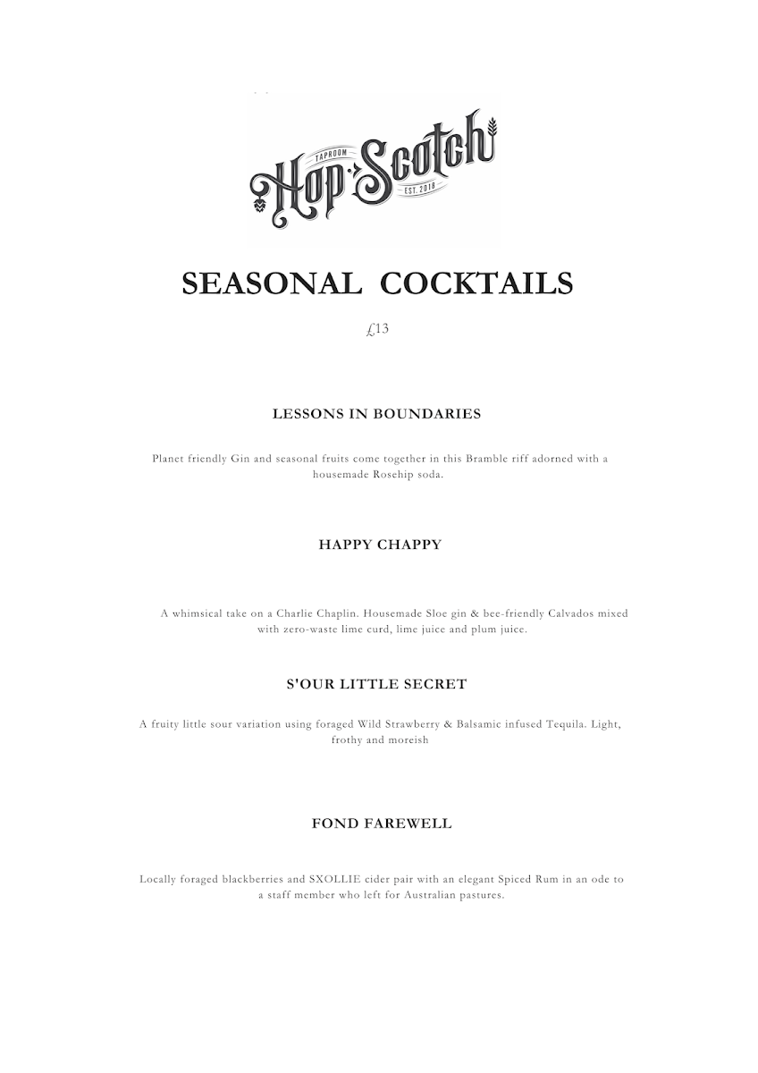 HopScotch Taprooms menu board
