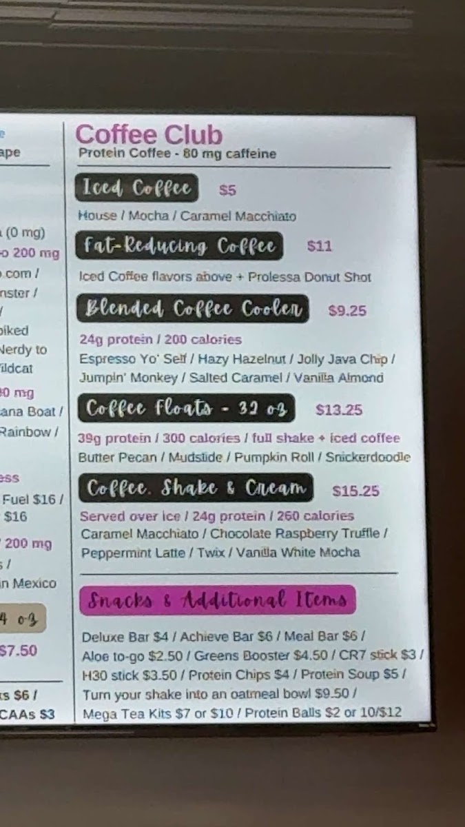 RF Nutrition menu board