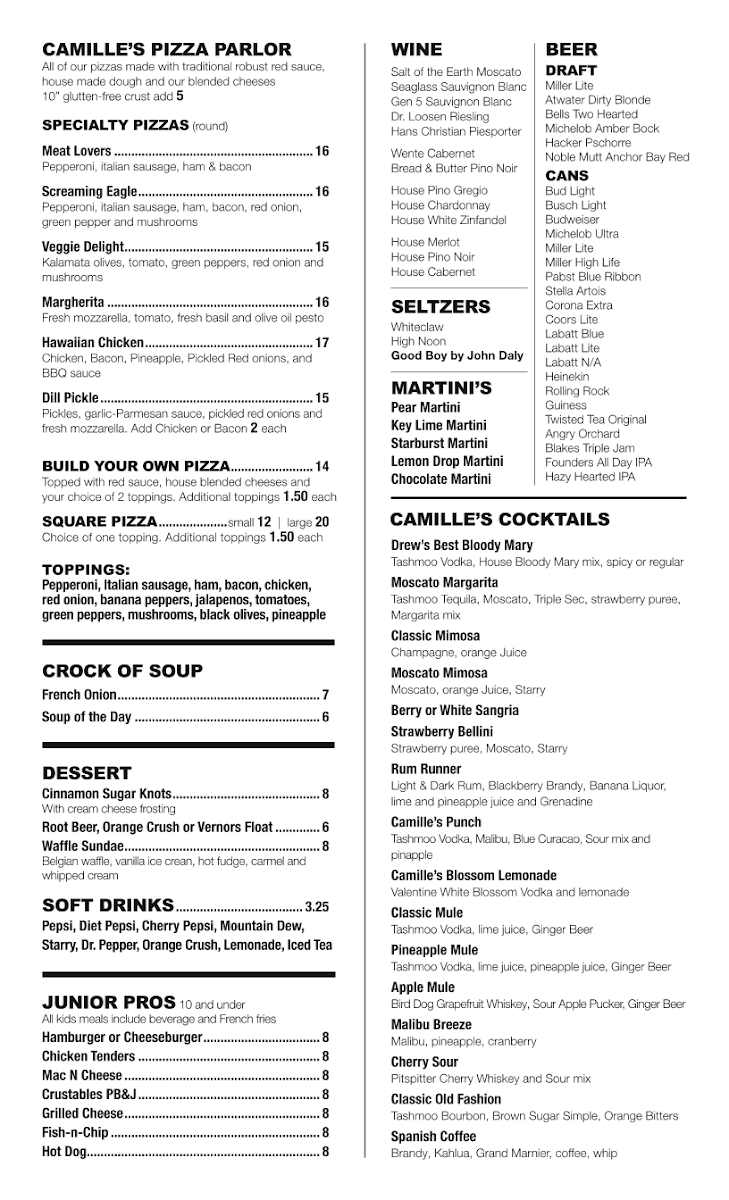 Little Camille's By The Green @ Michigan Meadows Golf menu board