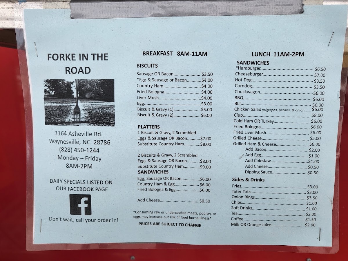 Forke In The Road menu board