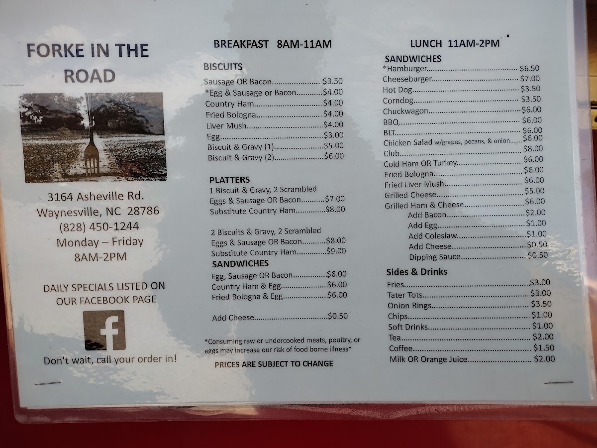 Forke In The Road menu board