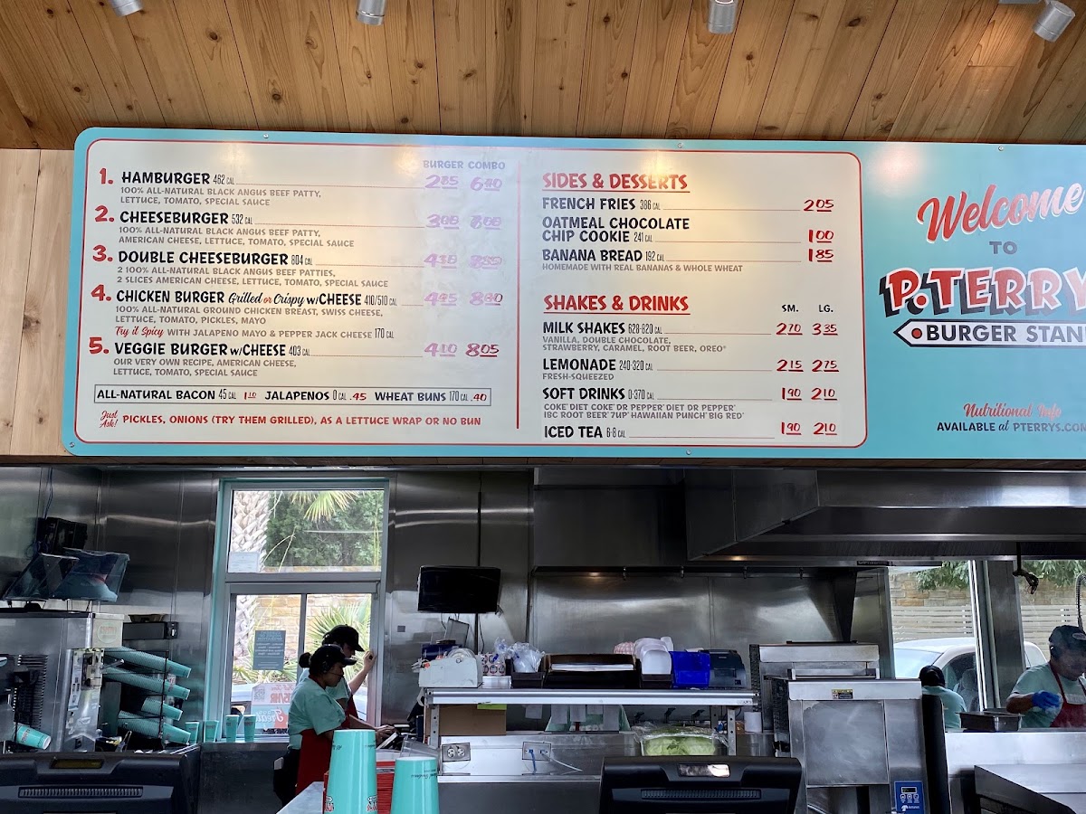P. Terry's Burger Stand menu board
