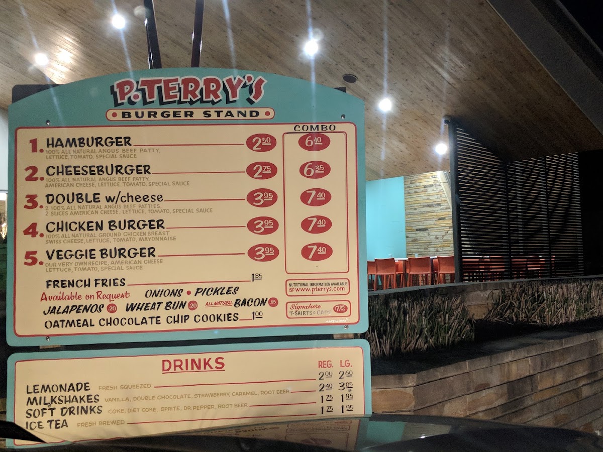 P. Terry's Burger Stand menu board