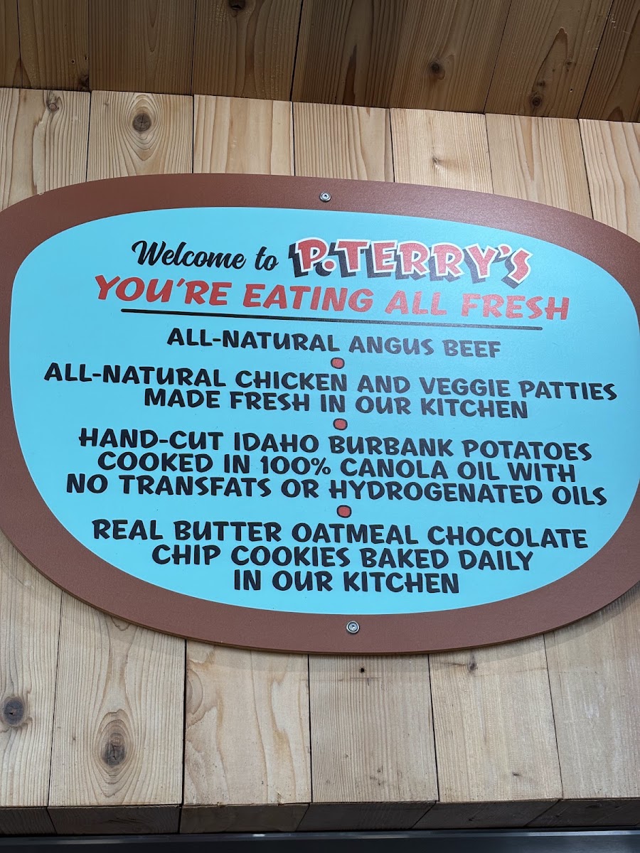 P. Terry's Burger Stand menu board
