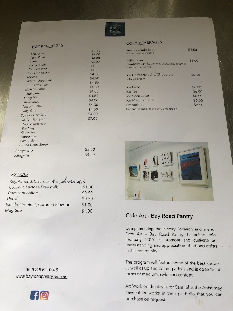The Bay Road Pantry menu board