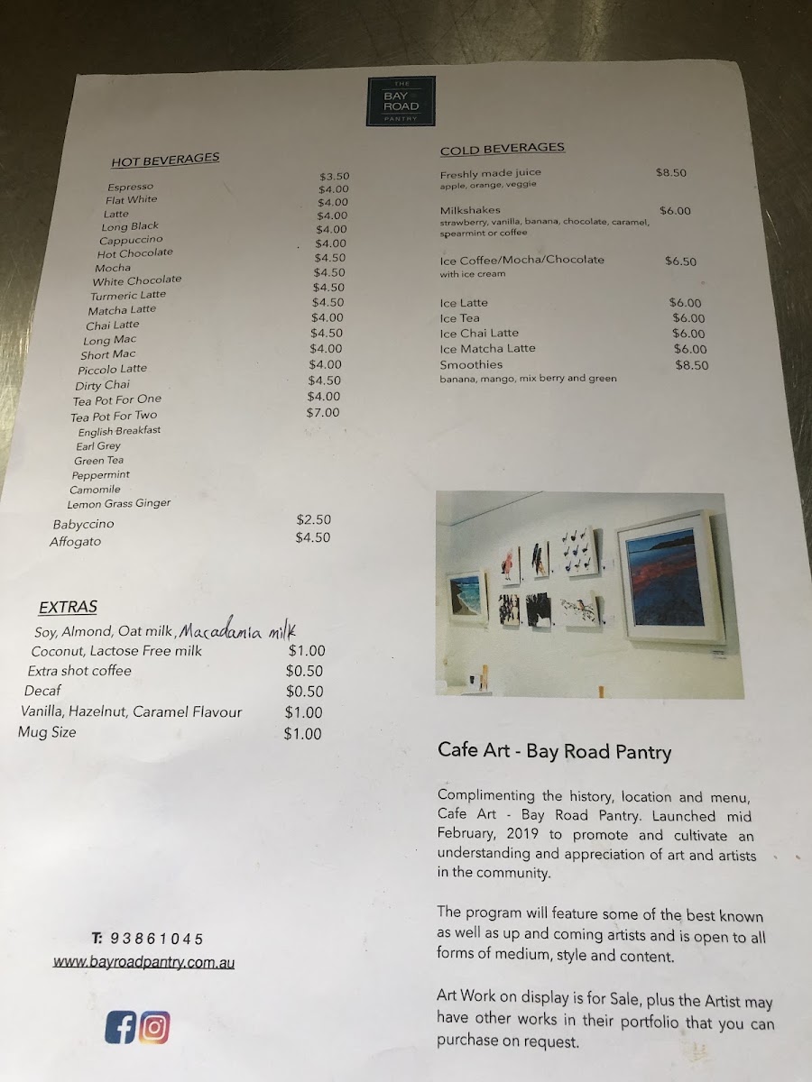 The Bay Road Pantry menu board