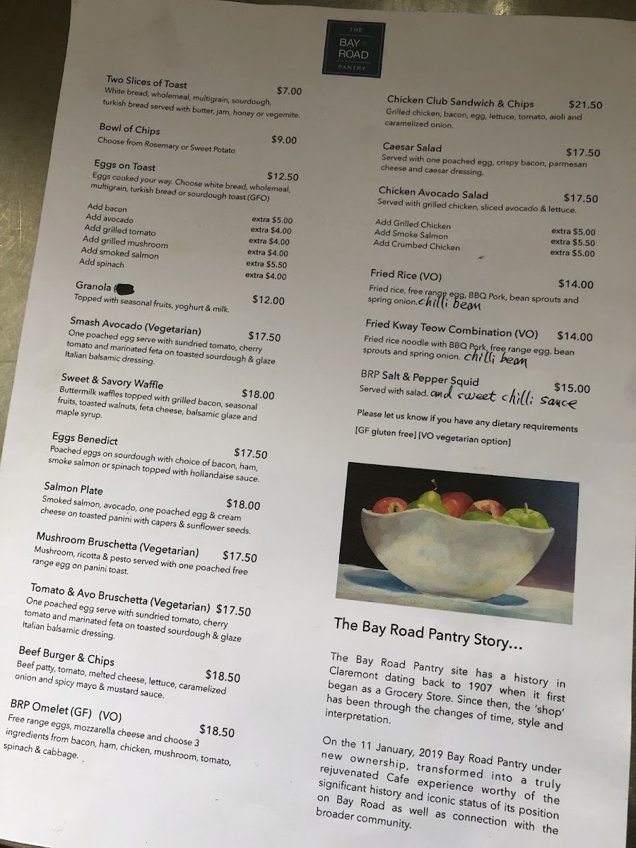 The Bay Road Pantry menu board