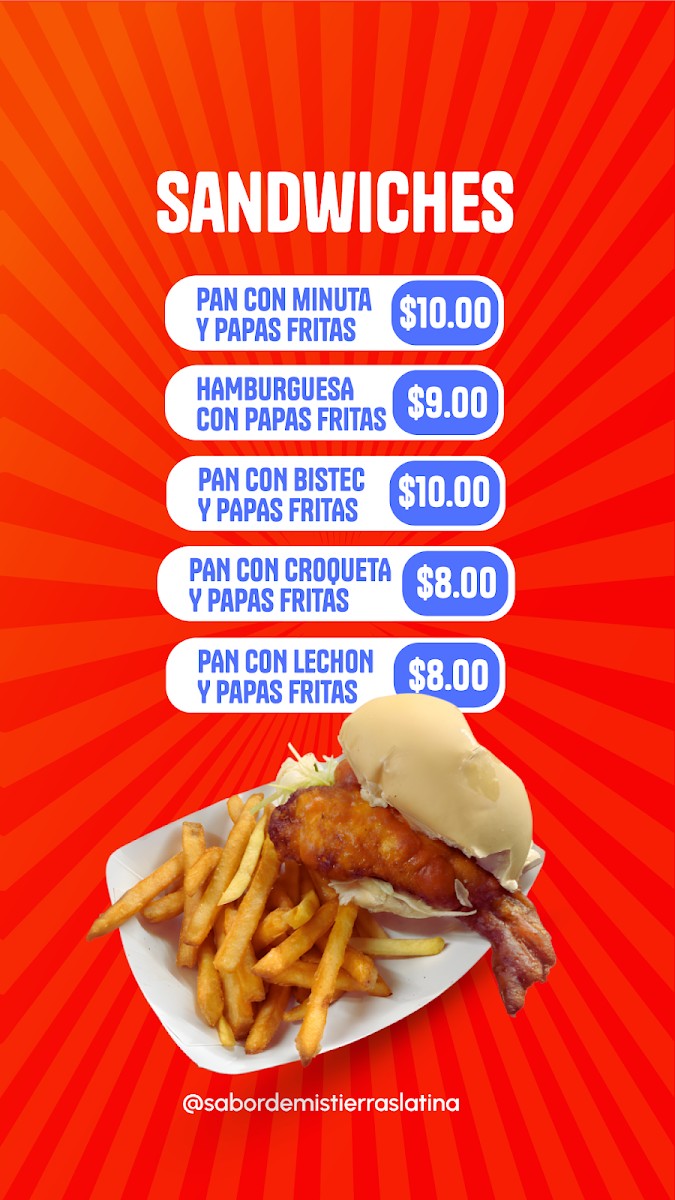 Sabor De Mis Tierras Latina Food Truck menu board