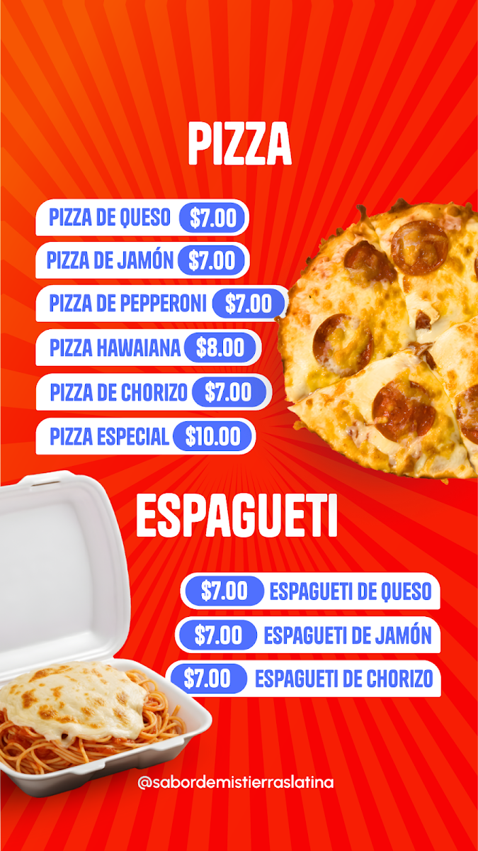 Sabor De Mis Tierras Latina Food Truck menu board