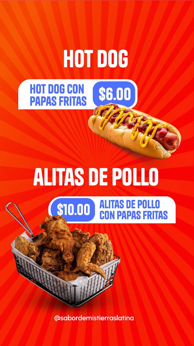 Sabor De Mis Tierras Latina Food Truck menu board