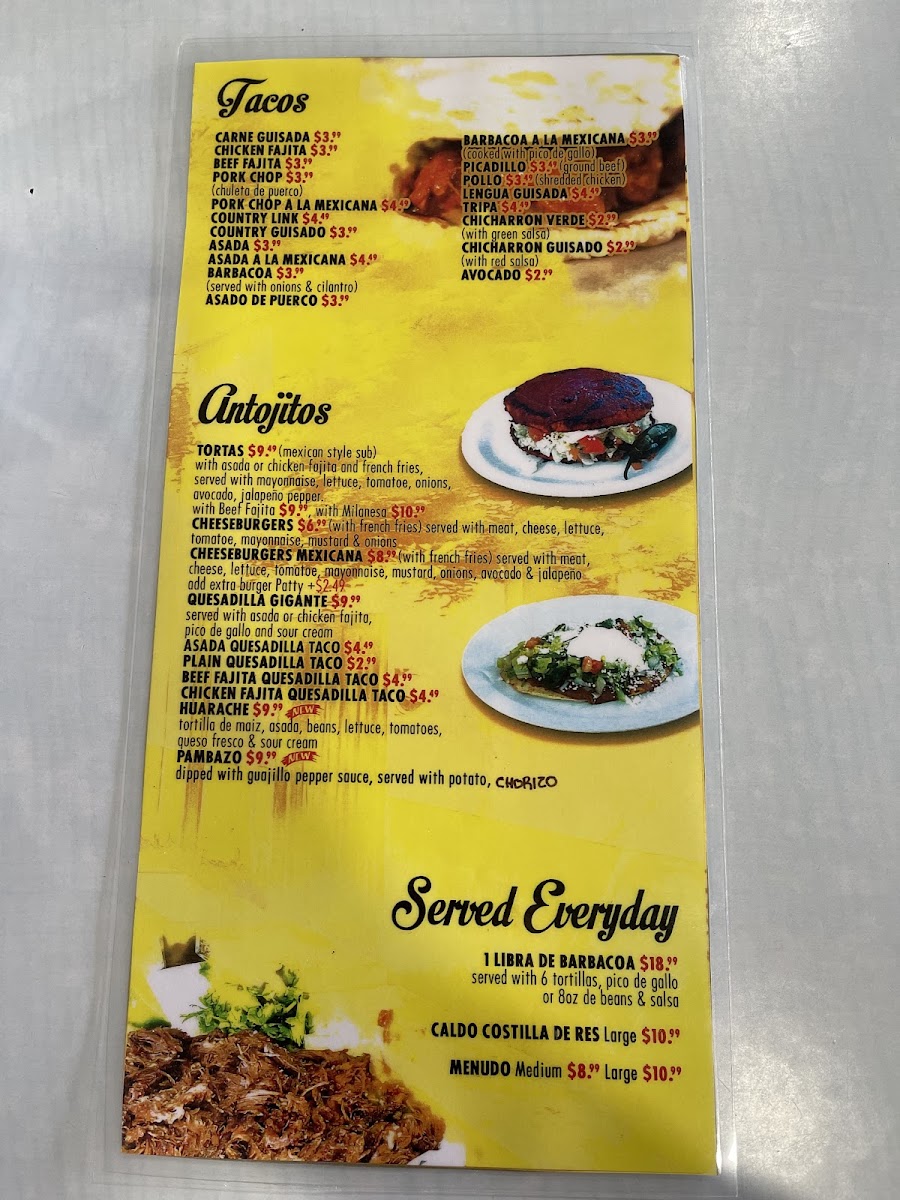Zayra's Mexican Restaurant menu board