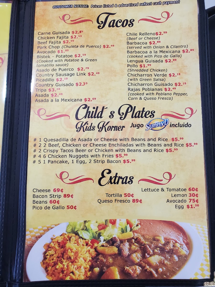 Zayra's Mexican Restaurant menu board
