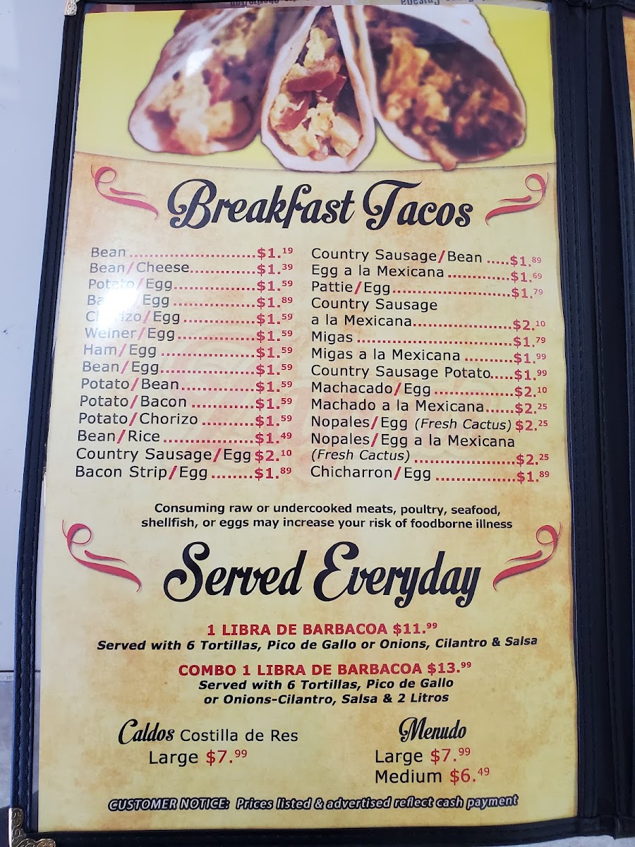 Zayra's Mexican Restaurant menu board