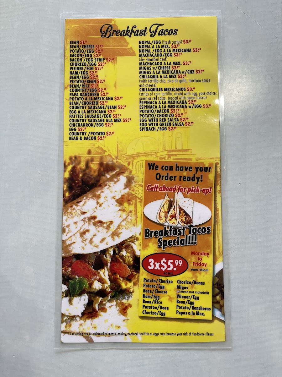 Zayra's Mexican Restaurant menu board