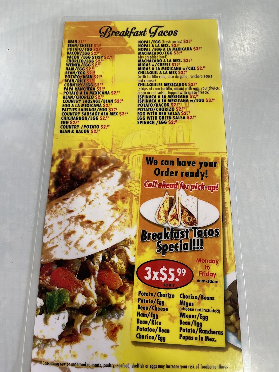 Zayra's Mexican Restaurant menu board