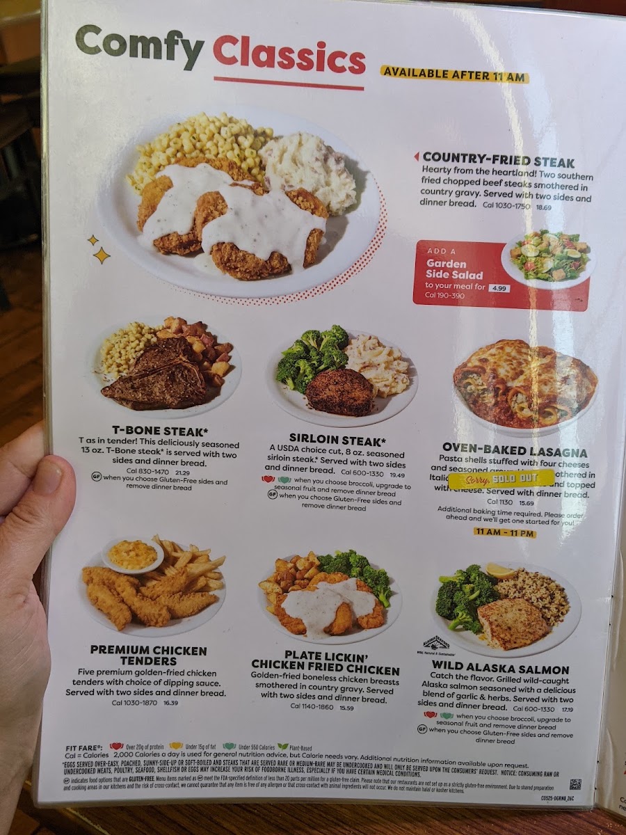 Denny's Restaurant menu board