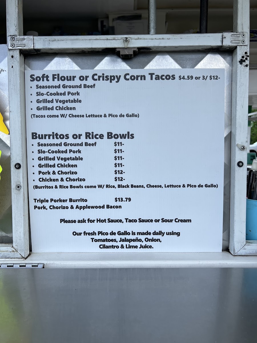 B’s Tacos & More menu board