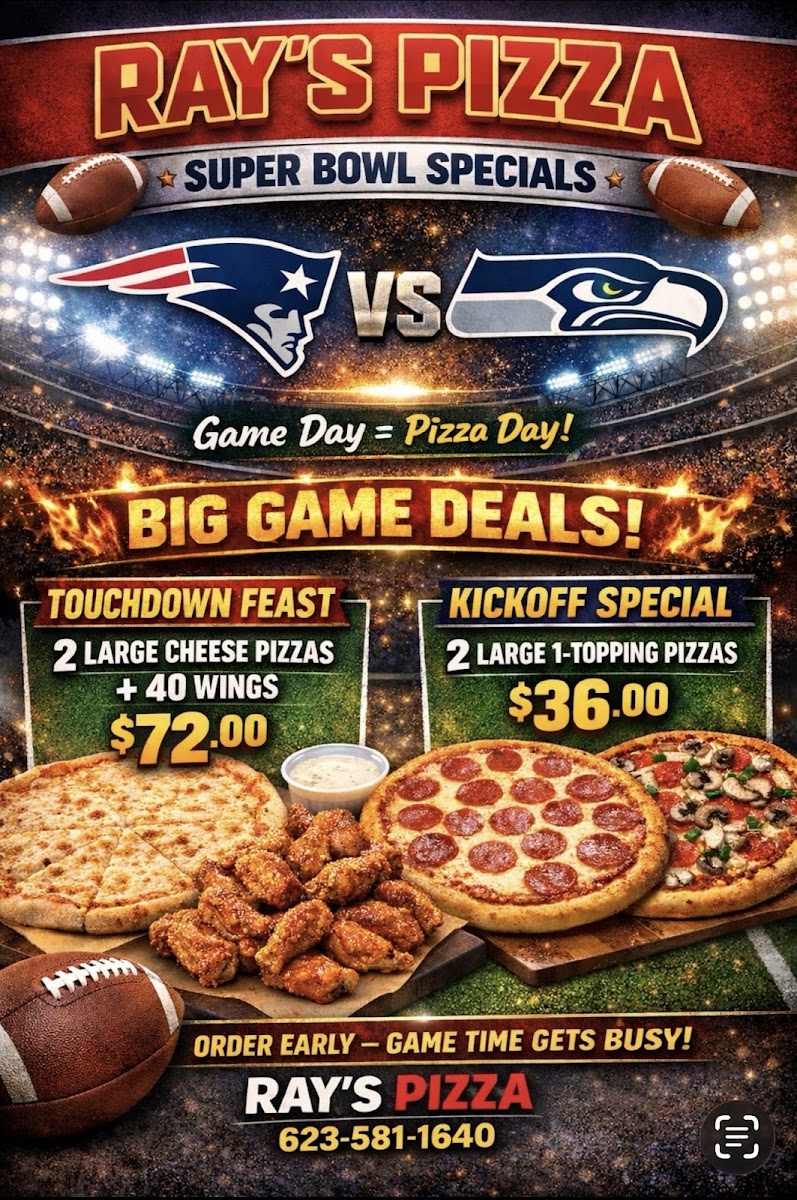 Ray's Pizza menu board