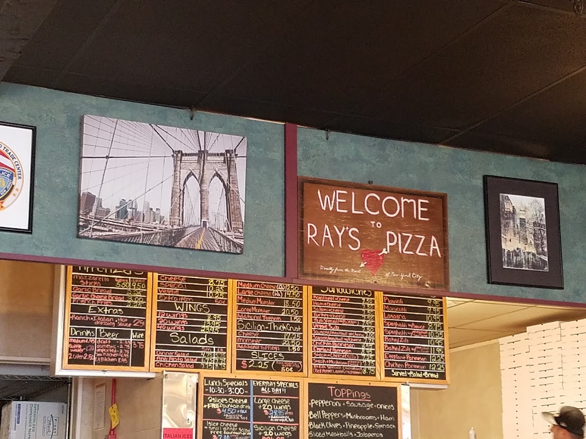 Ray's Pizza menu board