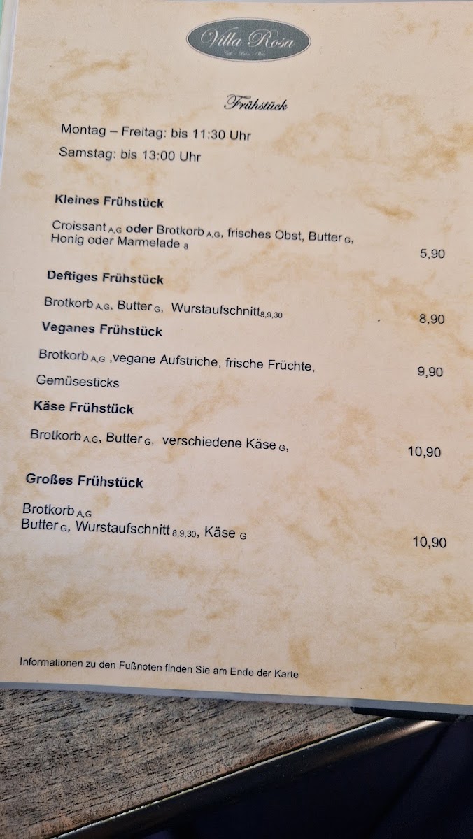 Cafe Bistro Villa Rosa - Landsberg am Lech menu board