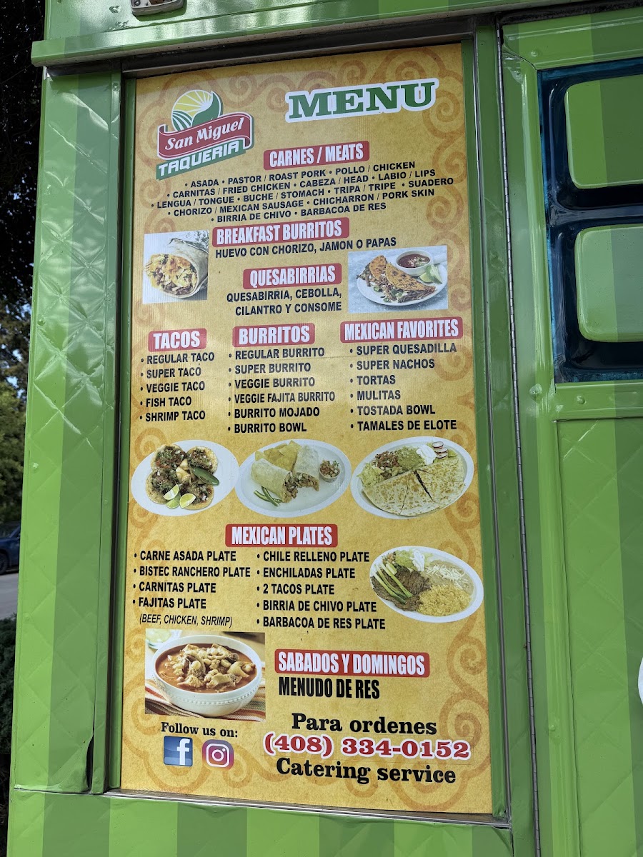 San Miguel Taqueria menu board