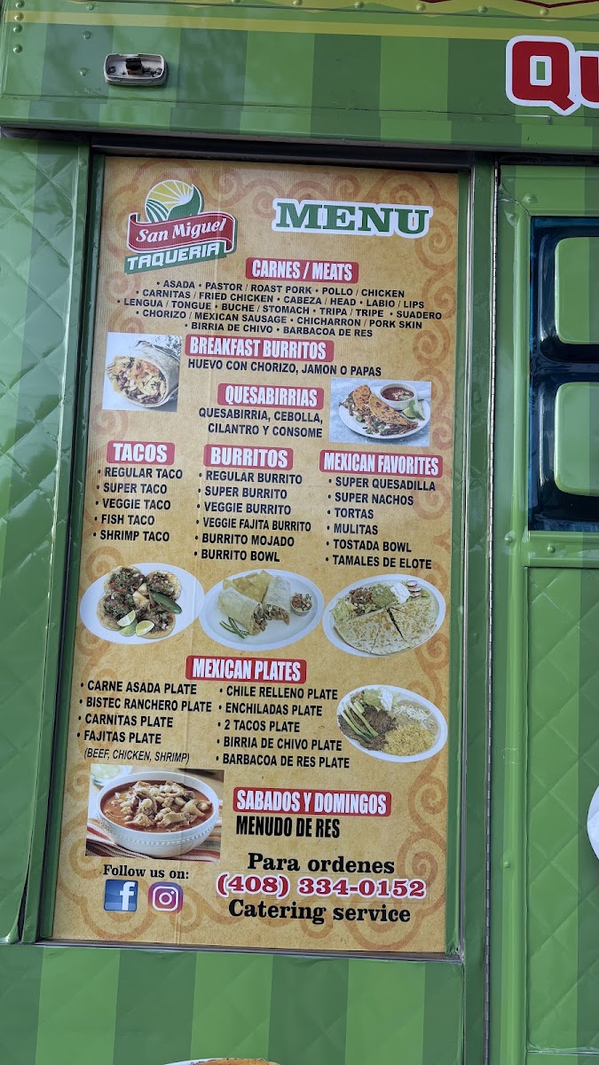 San Miguel Taqueria menu board