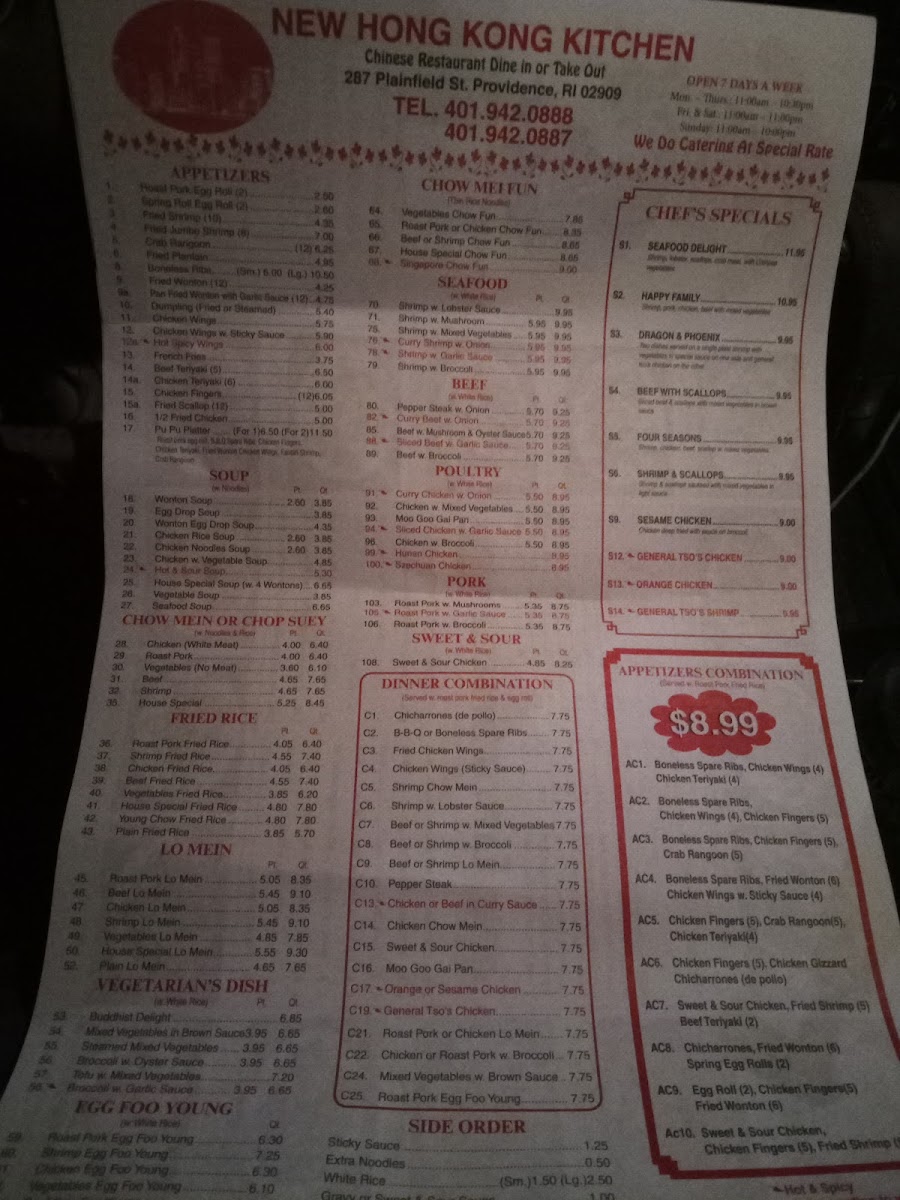New Hong Kong Kitchen menu board