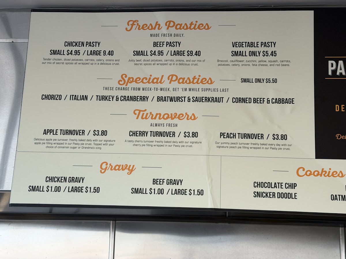 Pasty Kitchen menu board