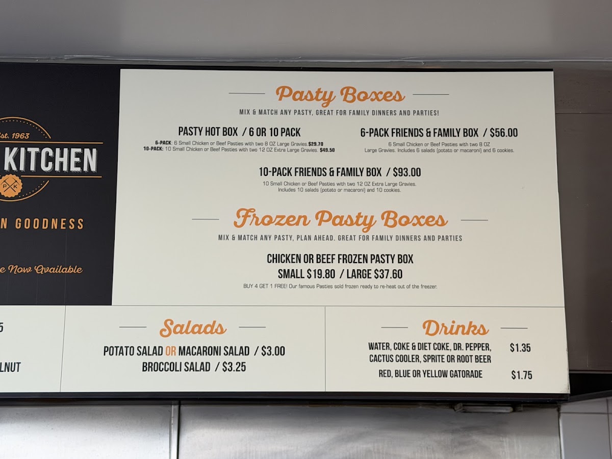 Pasty Kitchen menu board