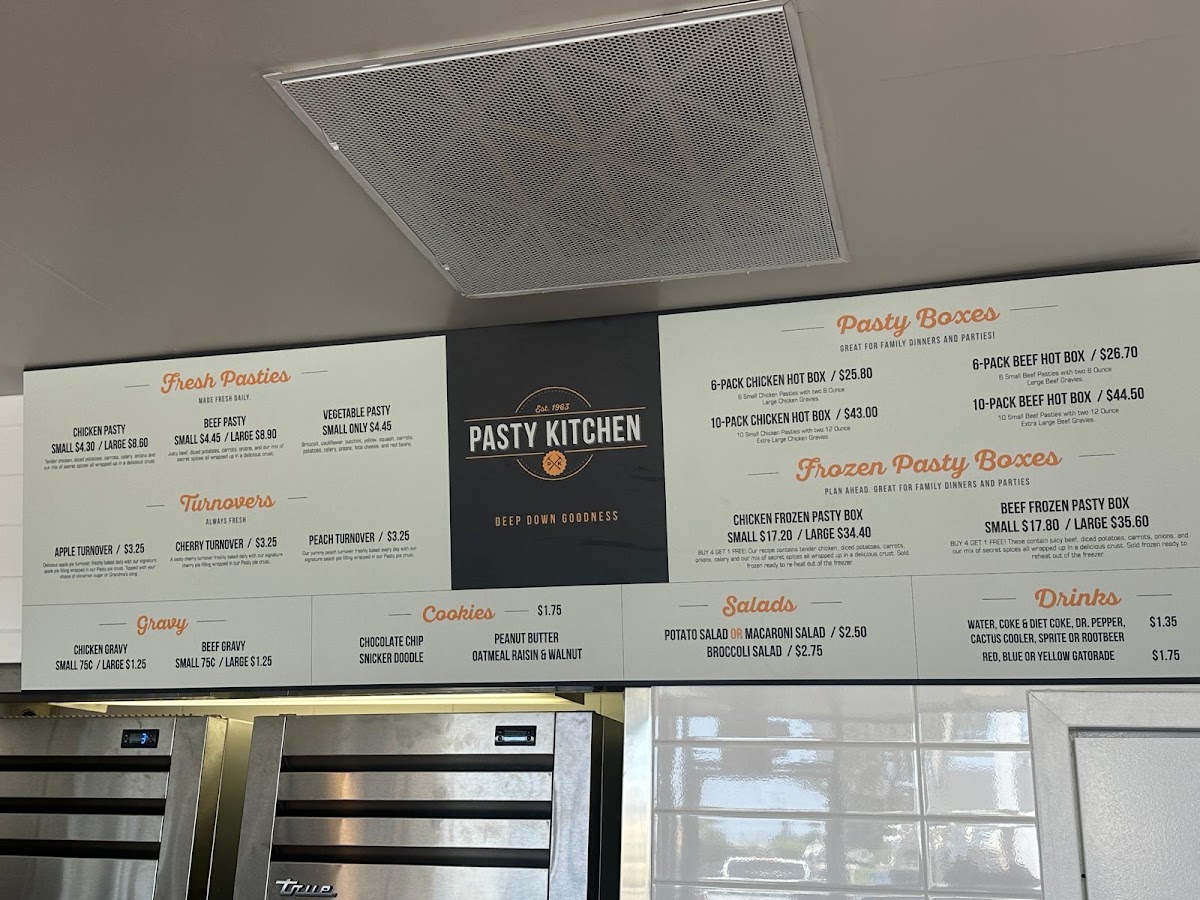Pasty Kitchen menu board