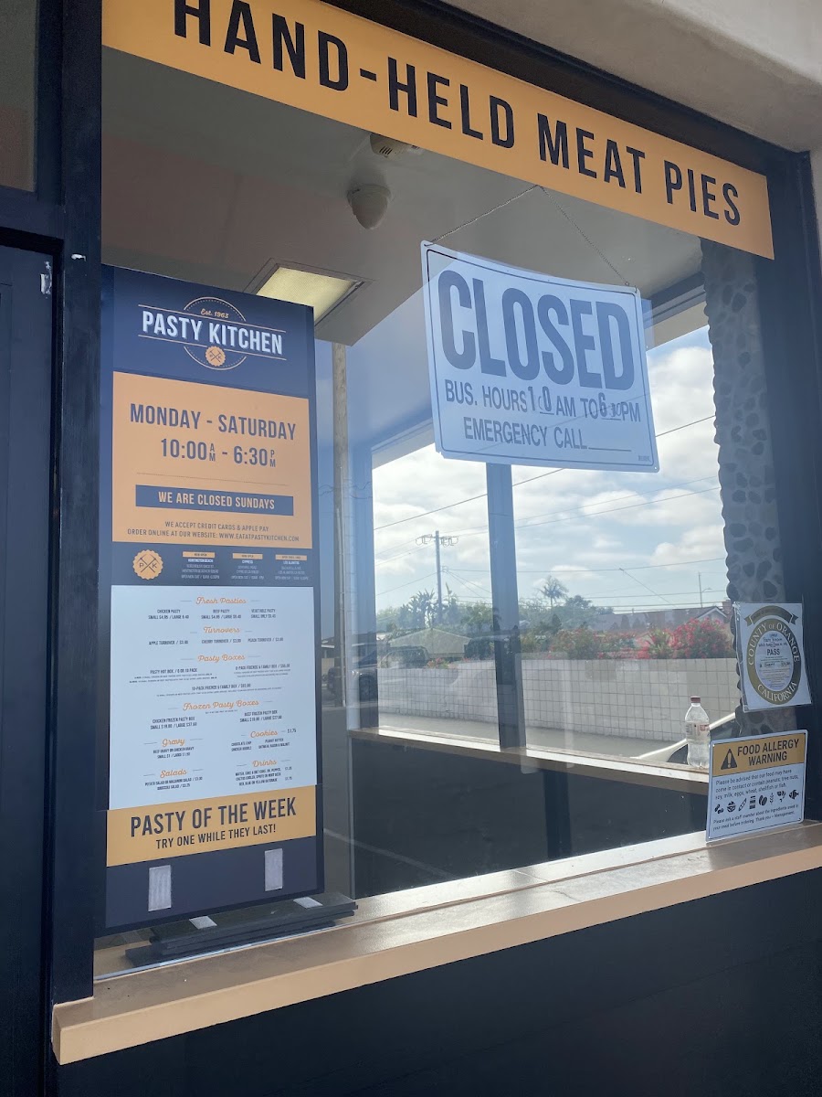 Pasty Kitchen menu board