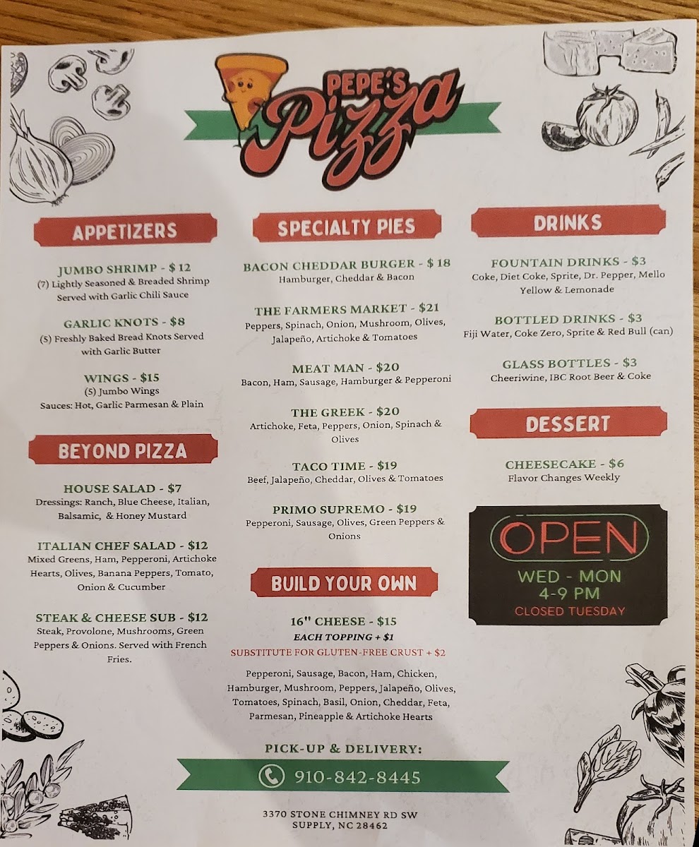 Pepe’s Pizza menu board