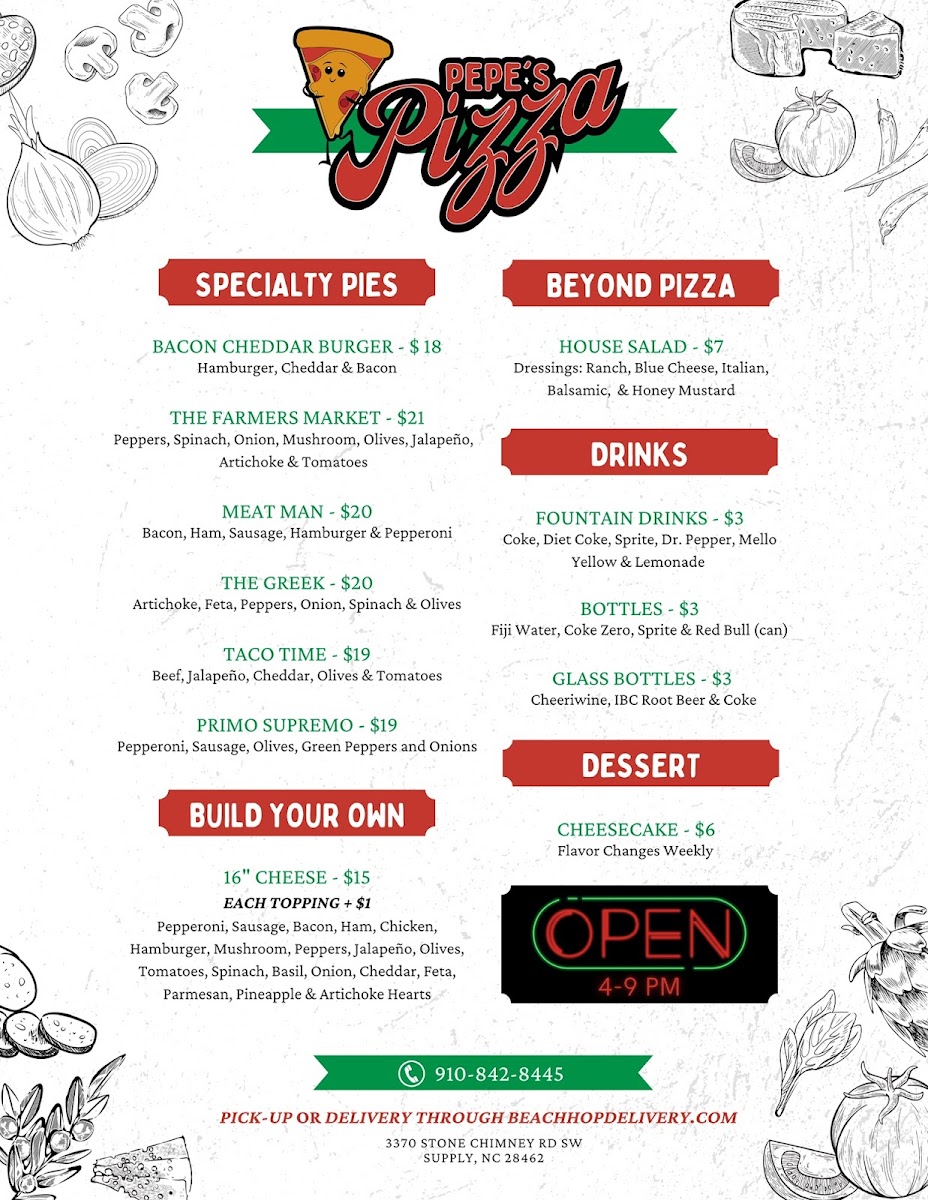 Pepe’s Pizza menu board