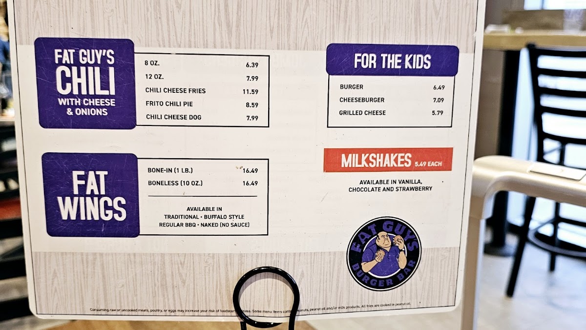 Fat Guys Burger Bar menu board