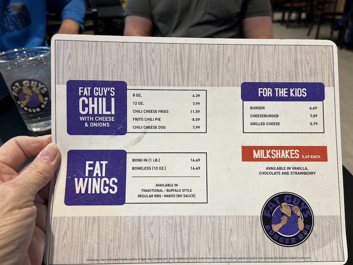 Fat Guys Burger Bar menu board