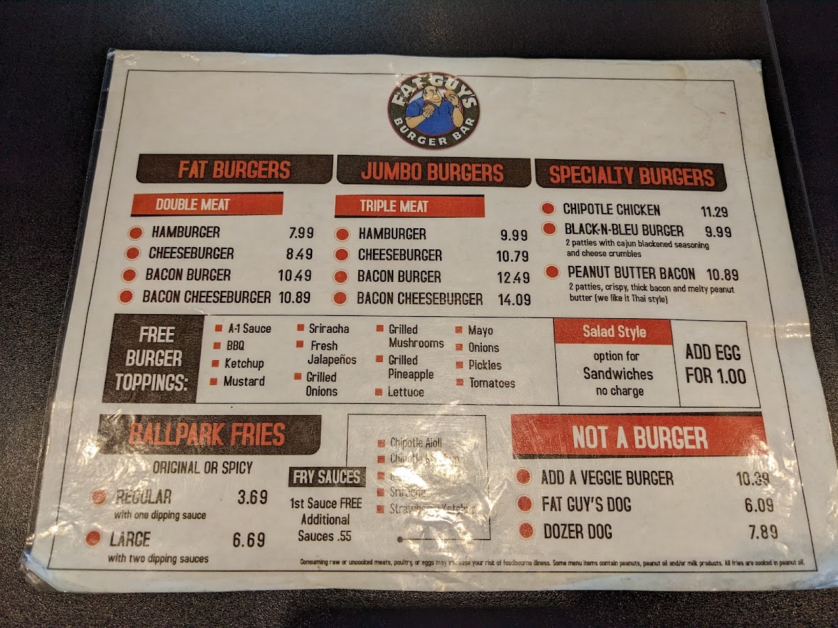 Fat Guys Burger Bar menu board