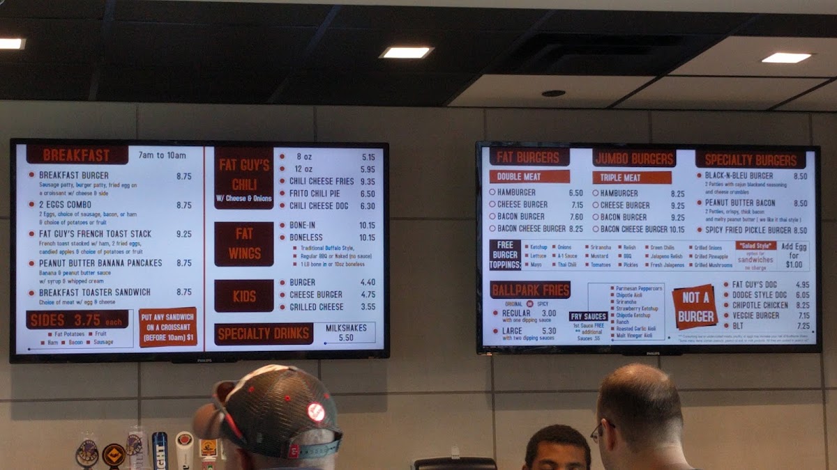 Fat Guys Burger Bar menu board