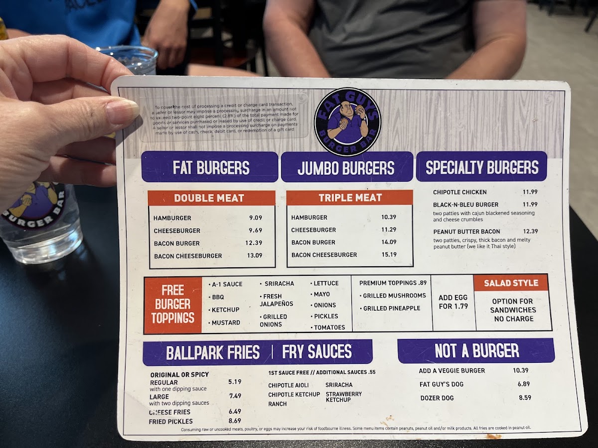 Fat Guys Burger Bar menu board