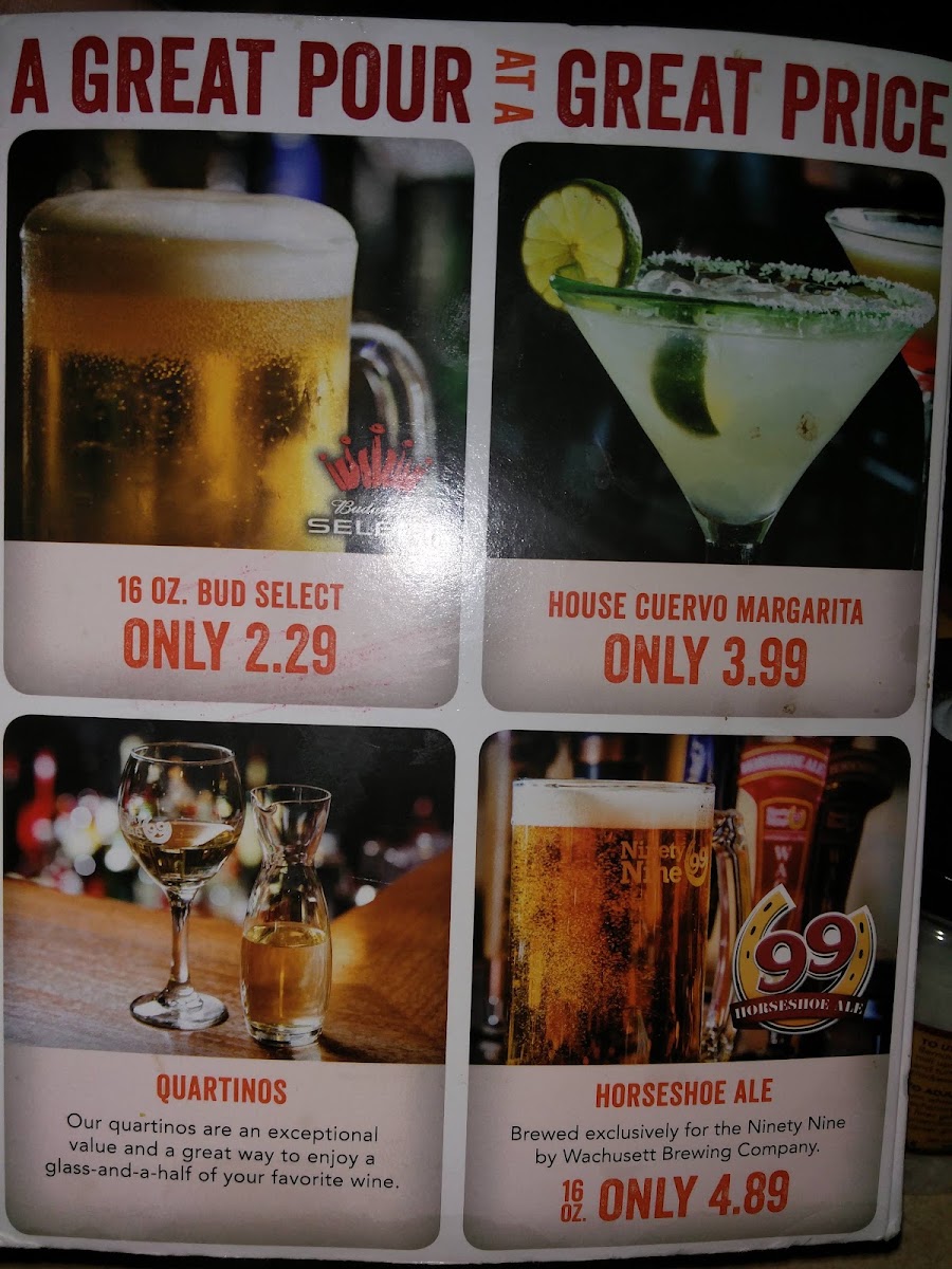 99 Restaurants menu board