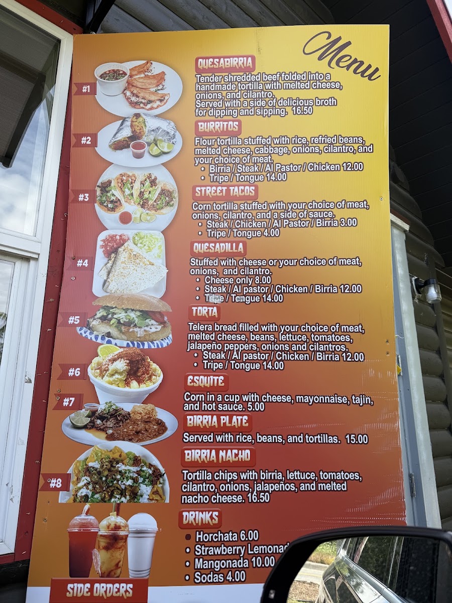 Chispita De Sabor menu board