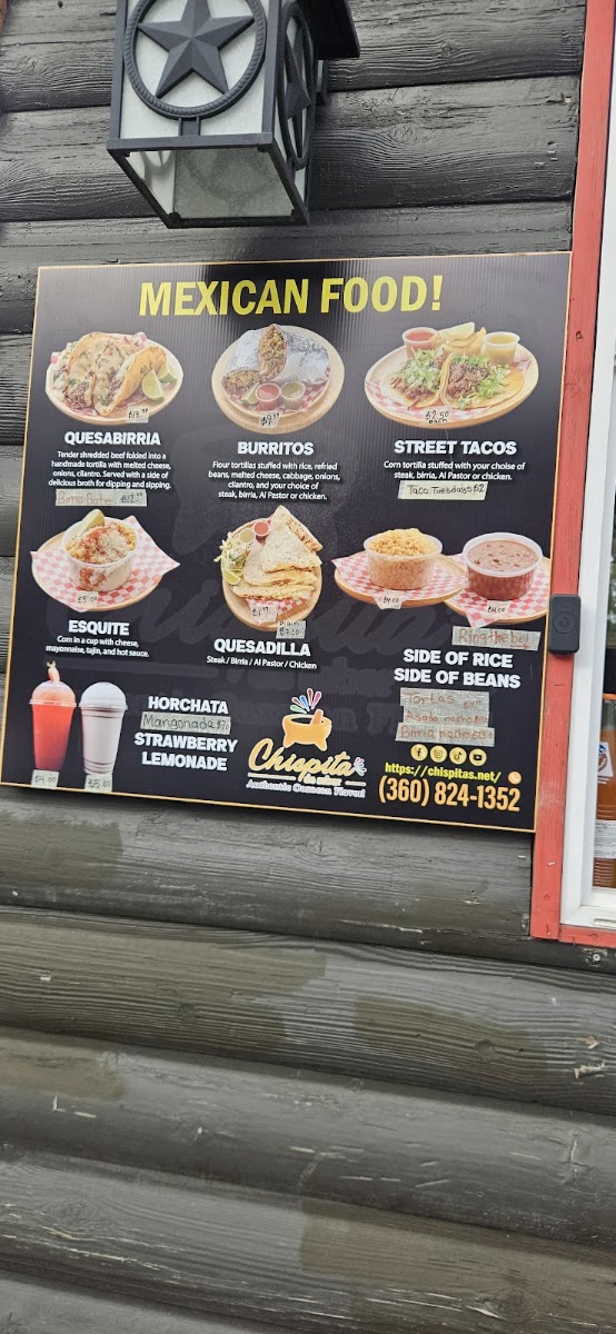 Chispita De Sabor menu board