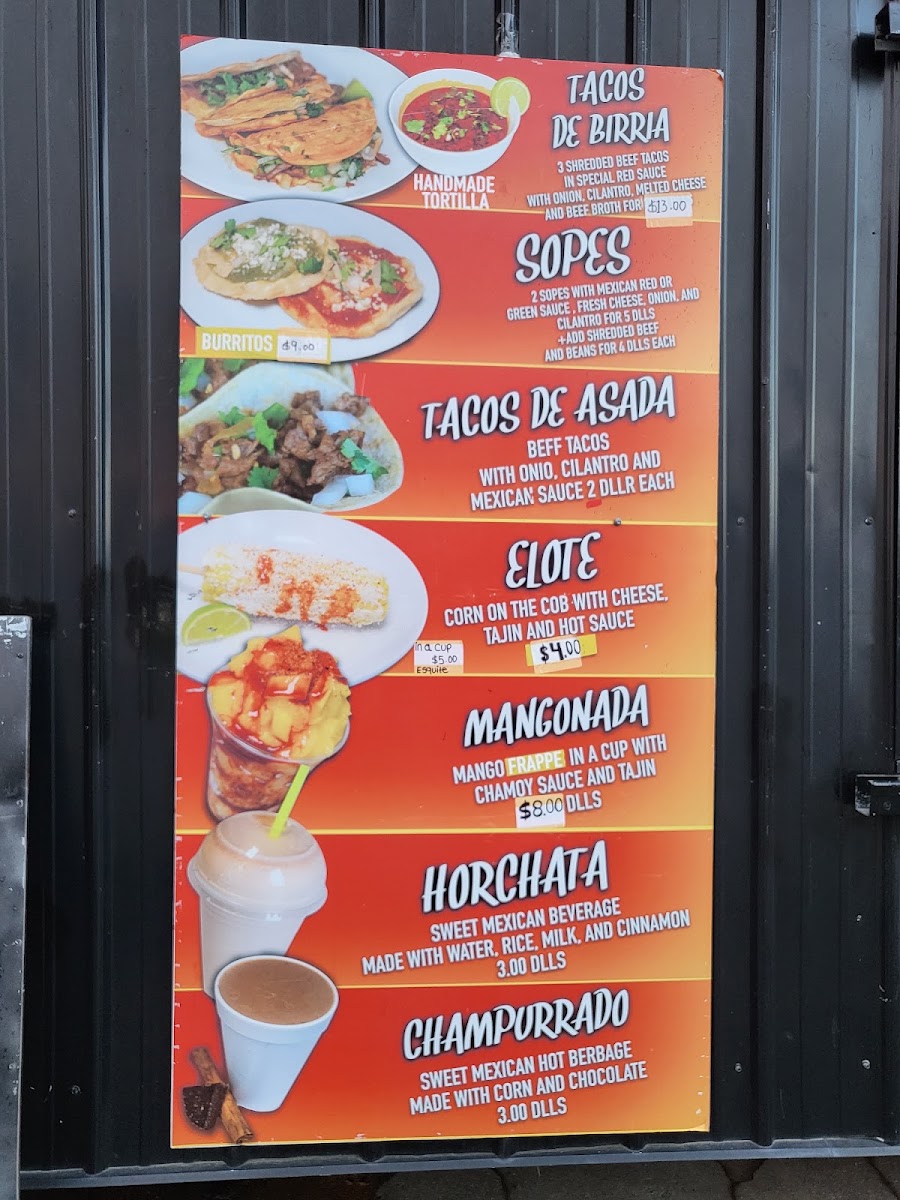 Chispita De Sabor menu board