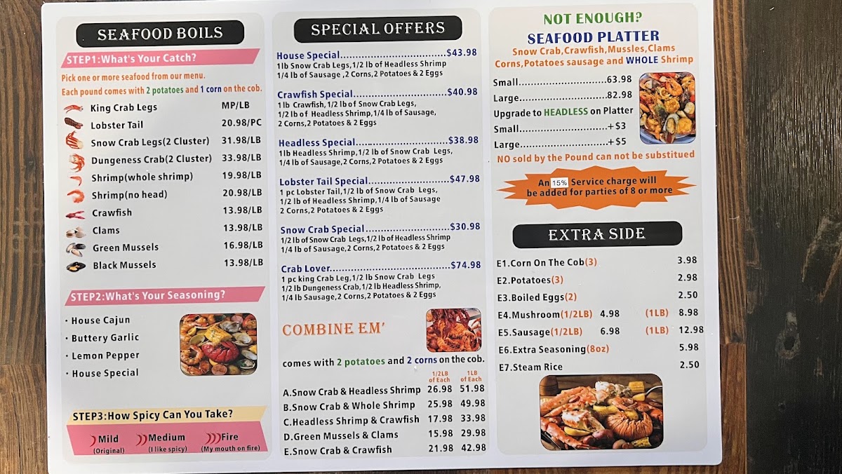 231 seafood house menu board