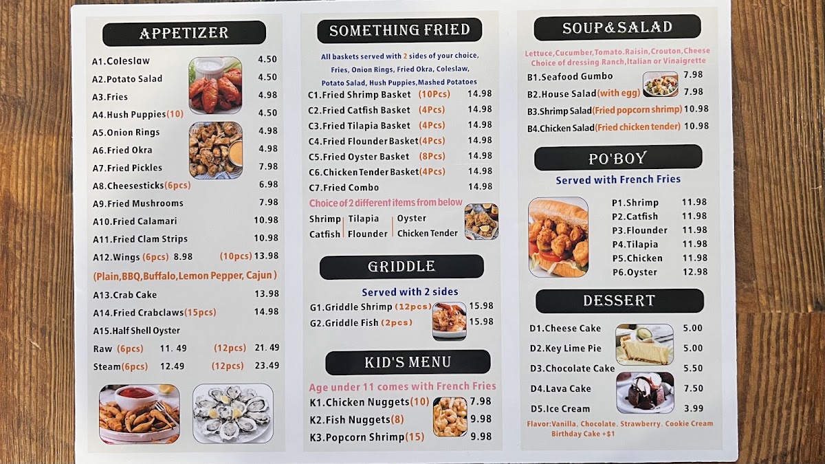 231 seafood house menu board